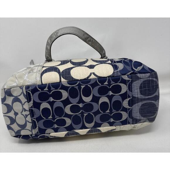 Coach Denim Patchwork Signature Tote Book Bag + Charm Vintage Y2K - Picture 6 of 15